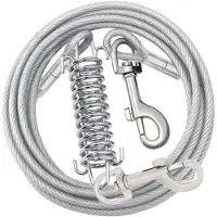 Exogio Dog Tie Out Cable Dog Runner for Yard Steel Wire Dog Leash with Superior Spring Large Dog Running in Outdoor,Silver,A