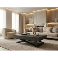 WFL GROUP Couchtisch Höhenverstellbar und Ausziehbar Cavetta U in Schwarzer Marmoroptik - Wohnzimmertisch Esstisch Multifunktionstisch mit Schwarzem Metallgestell 120-200/80/27-76 cm - Marmor Schwarz