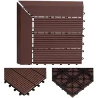Proregal BERLINLODGE WPC Eck-Bodenfliese + Abschluss | BxT 30x30cm Premium | Holzoptik Terrasse | Ecke rechts | Coffee linear