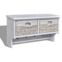 Décoshop26 - Weiße Garderobe Eingangsmöbel Aufbewahrungskorb mit 4 Haken 60 x 23,5 x 33 cm Paulownienholz DEC024177 DEC024177
