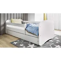 WFL GROUP Kinderbett Weiß 70x140 80x160 80x180 cm – mit Matratze, Rausfallschutz und Schublade – Jugendbett für Mädchen und Jungen – Stabil und Sicher – Weiß – 180x80 cm