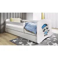 WFL GROUP Kinderbett Weiß 70x140 80x160 80x180 cm – mit Matratze, Rausfallschutz und Schublade – Jugendbett für Mädchen und Jungen – Stabil und Sicher – Waschbär – 180x80 cm