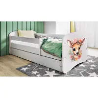 WFL GROUP Kinderbett Weiß 70x140 80x160 80x180 cm – mit Matratze, Rausfallschutz und Schublade – Jugendbett für Mädchen und Jungen – Stabil und Sicher – Bambi – 180x80 cm