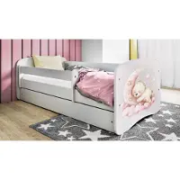 WFL GROUP Kinderbett Weiß 70x140 80x160 80x180 cm – mit Matratze, Rausfallschutz und Schublade – Jugendbett für Mädchen und Jungen – Stabil und Sicher – Schlafender Bär – 160x80 cm