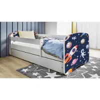 WFL GROUP Kinderbett Weiß 70x140 80x160 80x180 cm – mit Matratze, Rausfallschutz und Schublade – Jugendbett für Mädchen und Jungen – Stabil und Sicher – Kosmos – 140x70 cm