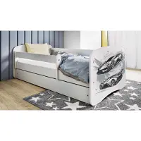 WFL GROUP Kinderbett Weiß 70x140 80x160 80x180 cm – mit Matratze, Rausfallschutz und Schublade – Jugendbett für Mädchen und Jungen – Stabil und Sicher – Auto – 180x80 cm