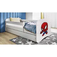 WFL GROUP Kinderbett Weiß 70x140 80x160 80x180 cm – mit Matratze, Rausfallschutz und Schublade – Jugendbett für Mädchen und Jungen – Stabil und Sicher – Spider – 180x80 cm