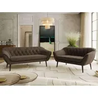 MKS Meble Sofagarnitur PIRS 3-2, Couchgarnitur, Wellenfederung, schwarze Füße, Sitzgruppe, Polstermöbel Set, Couch mit Holzbeinen - Braun Velvet