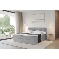 ALTDECOR Boxspringbett - H3 Matratze und Topper - FAMA - 180x200 - Grau - Doppelbett, Boxbett, Polsterbett mit Bettkasten mit Stauraum und Kopftei