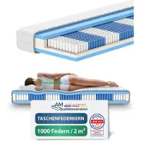 AM Qualitätsmatratzen | 1000 Federn 7-Zonen Taschenfederkernmatratze | 280x200 cm - H2 | 280/200 | Federkernmatratze | Härtegrad H2