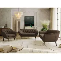MKS Meble Couchgarnitur PIRS 1-2-3, Skandinavisches Komplettset, Wellenfederung, schwarze Füße, Sitzgruppe, Möbelset, Set mit Armlehnen - Braun Velvet