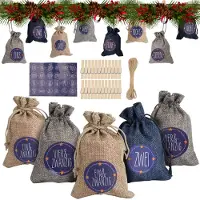 Vigevee Adventskalender Säckchen 24 Stück, robuste Geschenkbeutel aus Stoff mit Kordelzug, Zahlen 1–24 und Aufhängung