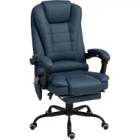 Novzep Massage-Bürostuhl, 7 Vibrationspunkte, verstellbare Fußstütze & Lehne, bis 120 kg, Lederoptik, Blau