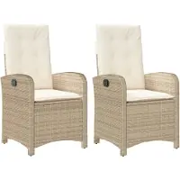 Markenlos 2er Set Poly Rattan Gartenstuhl Beige verstellbar 57 x 58,5 x 93 cm mit abnehmbaren Cremeweißen Kissen belastbar bis 110 kg platzsparendes Design für Terrasse Balkon und Teichrand