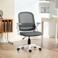 Sweiko Atmungsaktiver Mesh-Bürostuhl, Ergonomischer Drehstuhl mit klappbaren Armlehnen und Lendenwirbelstütze, Grau