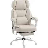 Dopwii Hochlehner-Bürostuhl mit Vibrationsmassage und Heizung, ergonomisch, neigbar, mit Fußstütze, Cremeweiß