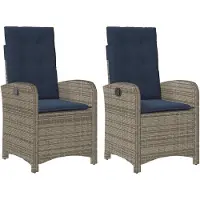 Markenlos 2 verstellbare Gartensessel mit Kissen aus grauem Poly-Rattan