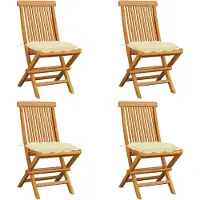Markenlos Gartenstühle mit Cremeweißen Kissen Garten StüHle Terassenstuhl AußEn GartenstüHle Balkon Stuhl 4 STK. Massivholz Teak