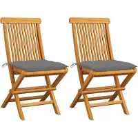 Markenlos Gartenstühle mit Grauen Kissen GartenstüHle Gartensessel Outdoor Garten StüHle Terassenstuhl 2 STK. Massivholz Teak - 3062476