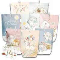 Sonstiges Adventskalender Bastelset 28 Papierbeutel mit Karten Clips Schnur Aquarell-Einhorn