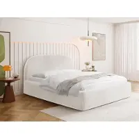 WFL GROUP Polsterbett 160 x 200 cm mit Bettkasten & Metall-Lattenrost – Modernes Doppelbett mit hohem Kopfteil – Bettgestell mit Stauraum, ohne Matratze – Creme Samt