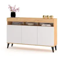 Euro Style Große Kommode Fernsehschrank LUNA 3D Golden Craft Eiche/Weiß Matt 120cm