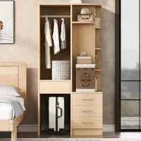 OKWISH Multifunktional Kleiderschrank mit Kleiderstangenteil und Schubladen, Eingangsschrank mit mehreren Ablagefächern,Viel Stauraum,Holz