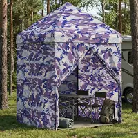 PUEAZU Pop-up Pavillon mit 4 Seitenwänden 2,9 x 2,9 m Blaue Camouflage - Pavillons & Partyzelte &38781