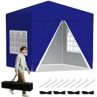 Peviasot Faziango Pavillon 3x3 m mit Seitenwänden und Fenstern, Pop-Up Faltpavillon mit wasserdichtem 210D-Oxforddach, UV-Schutz 50+, höhenverstellbar, Tragetasche, Blau