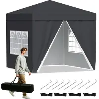 Peviasot Faziango Pavillon 3x3 m mit Seitenwänden und Fenstern, Pop-Up Faltpavillon mit wasserdichtem 210D-Oxforddach, UV-Schutz 50+, höhenverstellbar, Tragetasche, Grau