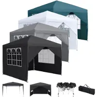 LZQ Faltpavillon 2.5x2.5m Schnellaufbau Gartenpavillon Partyzelt mit 4 Seitenteilen, UV Schutz, Höhenverstellbar, Weiß