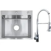 Faizee Home Future Serie Edelstahlspüle Silber 30/40/50x45x22 cm mit Spülkorb Seifenspender Siphon optional Armatur