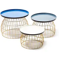 Kayoom Beistelltisch-Set Laudatio 160 Blau / Grau / Weiß, ca.40cm/45cm/50cm(L/T)x40cm/45cm/50cm(B)