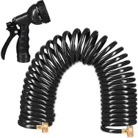 Famanu Gartenschlauch Spiralschlauch flexibel 10 Meter - 7-fach Sprühkopf schwarz