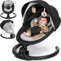 Insma Babyschaukel für Kleinkinder, Caveen Elektrische bluetooth-Musik-Wippe mit 5 Schaukelmodi, 3 Zeitsteuerungen, abnehmbarem Kissen, Schwarz