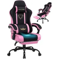 GTPLAYER Gaming Stuhl Ergonomischer Gaming Sessel Schreibtischstuhl mit Stoffoberfläche, Federsitzkissen, Verbindungsarmlehnen und Fußstütze 150KG, ro