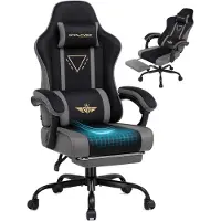 GTPLAYER Gaming Stuhl Ergonomischer Gaming Sessel Schreibtischstuhl mit Stoffoberfläche, Federsitzkissen, Verbindungsarmlehnen und Fußstütze 150KG, gr