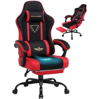 GTPLAYER Gaming Stuhl Ergonomischer Gaming Sessel Schreibtischstuhl mit Stoffoberfläche, Federsitzkissen, Verbindungsarmlehnen und Fußstütze 150KG, ro
