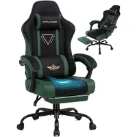 GTPLAYER Gaming Stuhl Ergonomischer Gaming Sessel Schreibtischstuhl mit Stoffoberfläche, Federsitzkissen, Verbindungsarmlehnen und Fußstütze 150KG, gr