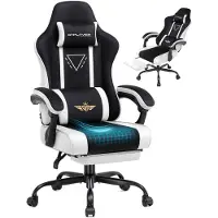 GTPLAYER Gaming Stuhl Ergonomischer Gaming Sessel Schreibtischstuhl mit Stoffoberfläche, Federsitzkissen, Verbindungsarmlehnen und Fußstütze 150KG, we