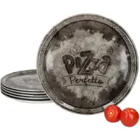 MamboCat 6x Perfetto Pizzateller Schwarz Ø 31,5 cm 6 Personen Porzellan Servier-Platte