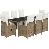vidaXL 9-tlg. Garten-Bistro-Set mit Kissen Braun Poly Rattan