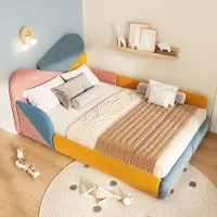 STILVORA Polsterbett 140x200cm mit Matratze Jugendbett mit erhöhtem Seitenschutz und gepolstertem Kopfteil, Kinderbett mit Fallschutz, Einzelbett mehrfarbig für Kinderzimmer