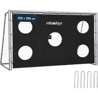 Relaxdays Fußballtor mit Torwand, HBT: 200 x 300 x 120 cm, PE-Netz & Stahl, mit Erdhaken, Garten, großes Spieltor, grau