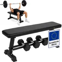 Relaxdays Hantelbank, Hantelablage bis 300 kg, HBT: 46 x 36 x 105 cm, Bankdrücken, Flachbank, Stahl, PU-Bezug, schwarz