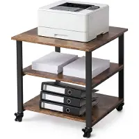Relaxdays Druckertisch mit Rollen, 3 Ebenen, HxBxT: 53 x 50 x 50 cm, Rolltisch für Drucker, Druckerhalter, braun/schwarz