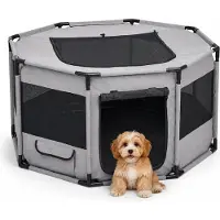 Relaxdays Welpenauslauf, HxBxT: 62 x 114 x 114 cm, indoor & outdoor, Netz, Polyester, Stahl, Tierlaufstall, grau/schwarz