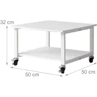 Relaxdays Druckertisch mit Rollen, 2 Ebenen, HxBxT: 32 x 50 x 50 cm, Rolltisch für Drucker, Büro, Druckerhalter, weiß