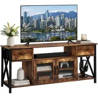 Relaxdays TV Lowboard, HxBxT: 60 x 140 x 40 cm, 2 Schubladen, 4 Fächer, Industrial, Fernsehtisch, TV-Bank, braun/schwarz