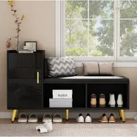 STILVORA Schuhschrank mit Sitzbank aus Spanplatte, Schwarz Hochglanz, 120x35x71,5 cm